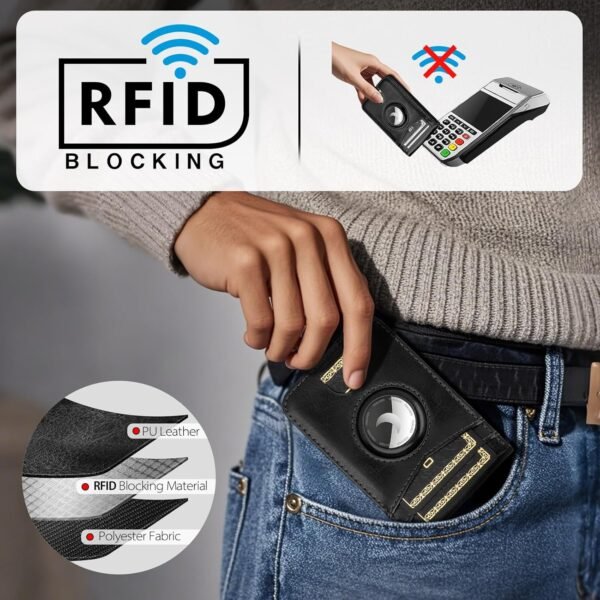 for Magsafe Wallet Stand with Airtag Holder,PU Leather RFID Blocking Card Holder,5 Card Slots,ID Window,Flip Kickstand for iPhone 16/15/14/13/12/Pro/Max/Plus,Not Fit iPhone Mini,Black - Image 5