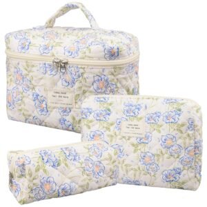 Makeup Bag,Quilted Cosmetic Bags,Large Floral Make Up Organize bag,Makeup Bag Set for Women,Flower Travel Toiletry Bag