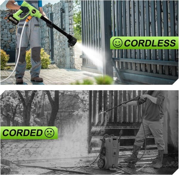 900PSI Cordless Pressure Washer, Portable 48V Power Washer with 3.0Ah Dual Batteries and 6-in-1 Nozzle, for Car, Fence, Floor, Patio Cleaning and Plant Watering - Image 7