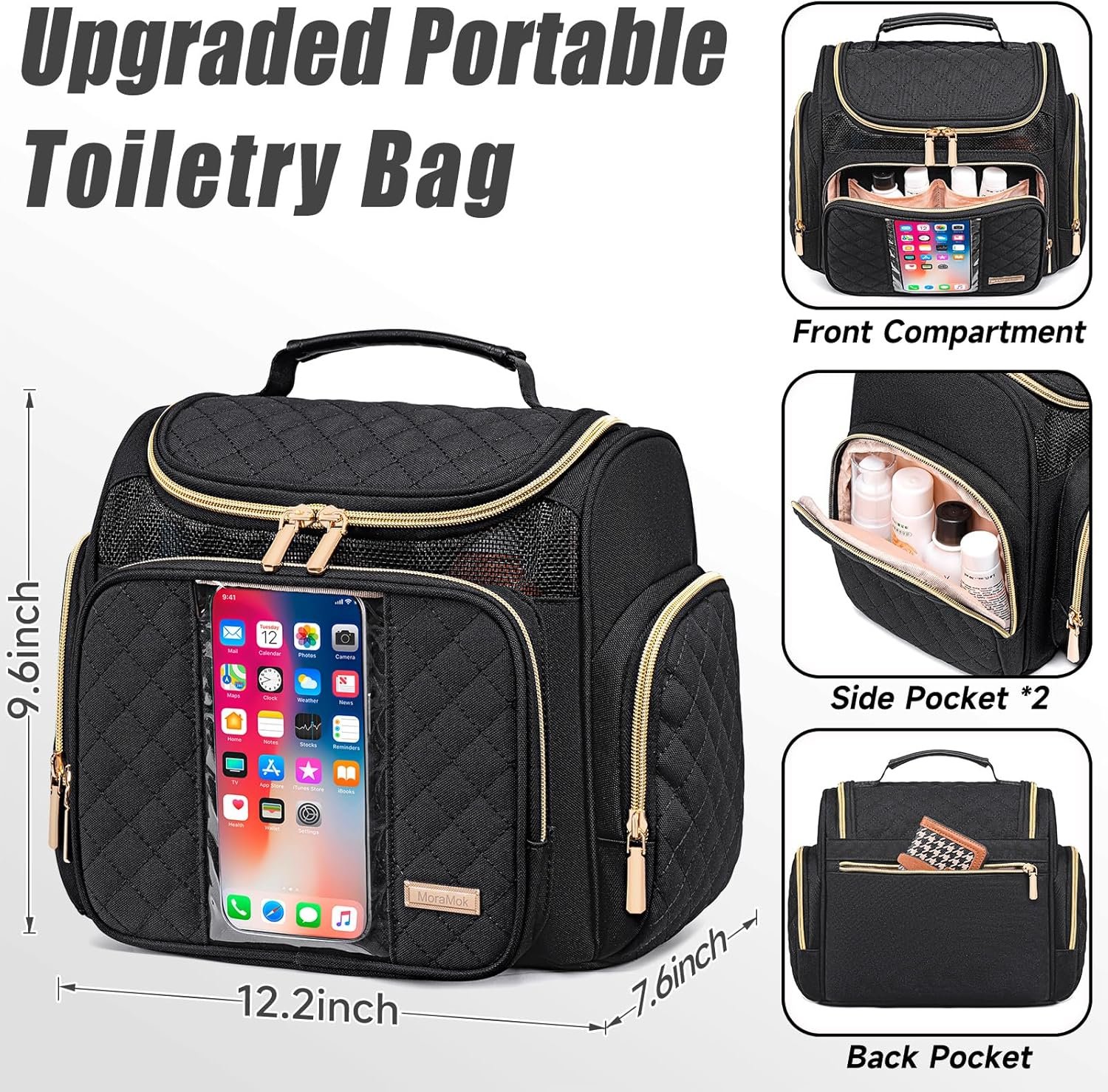 Large Toiletry Bag for Women Men,Bathroom Bag,Water Resistant Makeup Bag,Portable Shower Caddy for College Dorm,Hanging Shower Bag with Transparent Waterproof Phone Pocket - Image 3