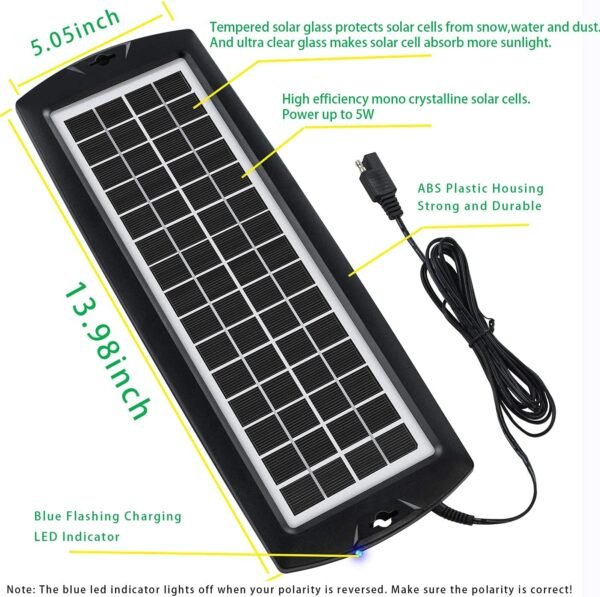 Sunway Solar Car Battery Trickle Charger & Maintainer 5W Solar Panel Power 12V Charger kit Portable Waterproof for Automotive RV Marine Boat Truck Motorcycle Trailer Tractor Powersports Snowmobiles - Image 2