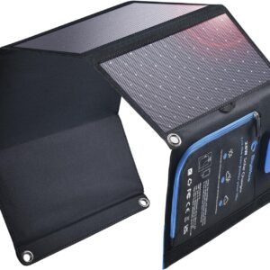 BigBlue Portable Solar Charger 28W with Digital Ammeter,25.4% High-Efficiency, USB-A/USB-C Ports, Folding Waterproof Solar Panels with Carabiners for Camping, Backpacking, Phones, Tablets, Power Bank