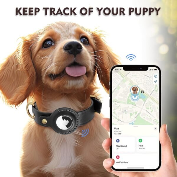 AirTag Dog Collar - 100% Genuine Leather Dog Collar with Apple AirTag Holder, Suitable for Large Dogs, Black, L, Adjustable Size 16.9-22.4 Inch - Image 5