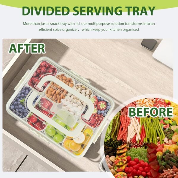 Snack Box Container with Insulated Cooler Bag - Divided Serving Tray with Lid and Handle, Portable 8 Compartment Snack Container with 50 Forks, Dishwasher Safe Snackle Box for Snacks, Candy, Fruits - Image 5