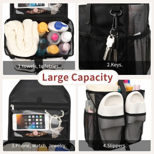 Ethereal Hanging Mesh Shower Caddy Portable for College Dorm Room Essentials, Large Capacity Shower Bag for Guys/Girls, for Beach, Swimming, Gym - Image 4