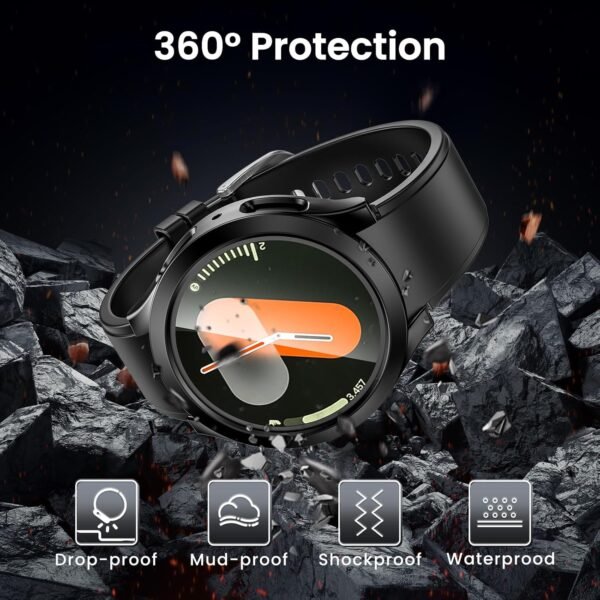 Goton [2 in 1] Waterproof Case for Samsung Galaxy Watch 7 6 5 4 FE 44mm 40mm, 360° Protective Hard PC Front & Back Bumper with Tempered Glass Screen Protector for Galaxy Watch Cover 7 40mm Black - Image 4
