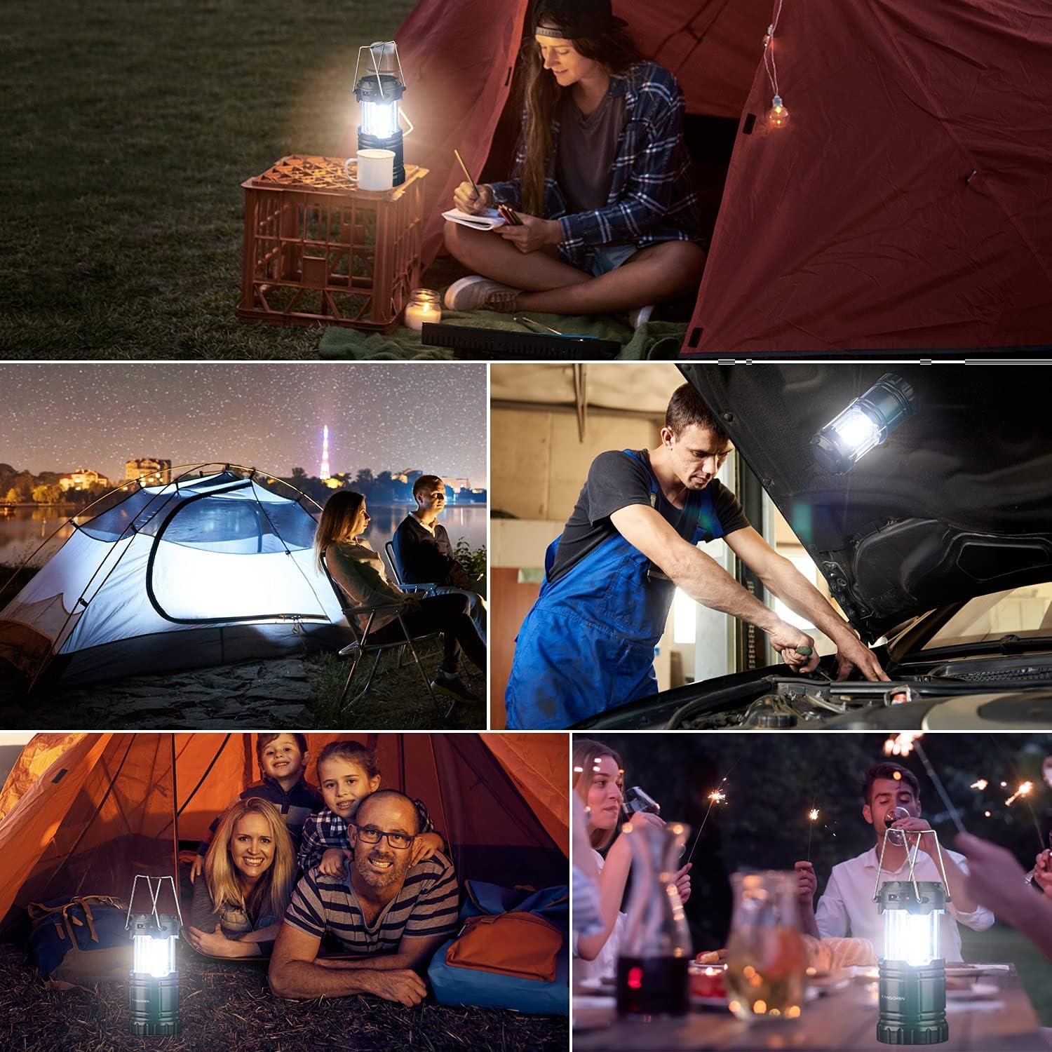 4 Pack Solar USB Rechargeable 3 AA Power Brightest COB LED Camping Lantern with Magnetic Base, Charging for Android, Waterproof Collapsible Emergency LED Light - Image 9