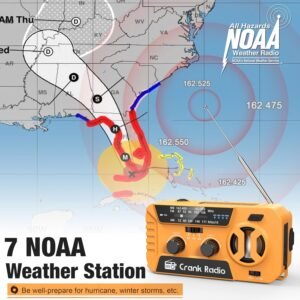 Hand Crank Emergency Weather Radio – NOAA Weather Radio with 7400mWh Power Bank, Battery Operated/USB/Solar/Hand Crank Charging, 3 LED Flashlight & SOS Alarm, for Hurricane Tornado Survival Gear