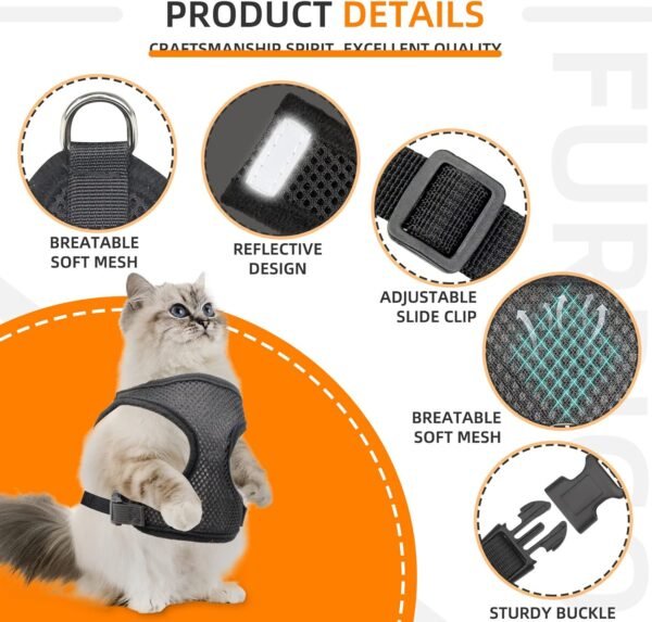 AirTag Cat Harness and Leash for Walking, Integrated Cat Vest with 100% Waterproof Air Tag Holder, Escape Proof Reflective Adjustable Vest Harnesses with Apple Air Tag Case for Cats, Kittens, Puppies - Image 5