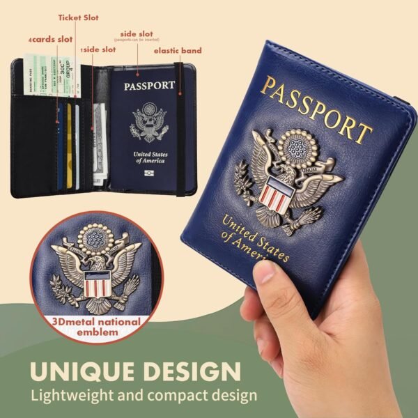 2 pieces Passport Holder and Card Slot Combo RFID Blocking Leather Family Travel Passport Wallet Travel Accessories for Men Women (Blue and black) - Image 2