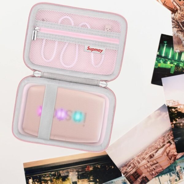 Hard Carrying Case for Fujifilm Instax Mini Link 3/2 Smartphone Printer, Travel Storage Case with Mesh Pocket for USB Cable, Instax Mini Film, Pink - Image 6