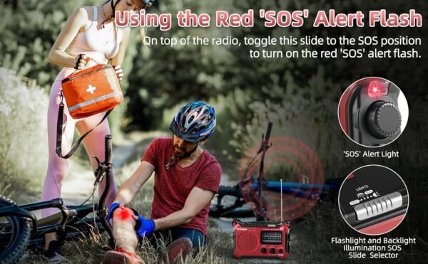 Kaito KA500RED 5-Way Powered Emergency AM/FM/SW Weather Alert Radio, Red - Image 7