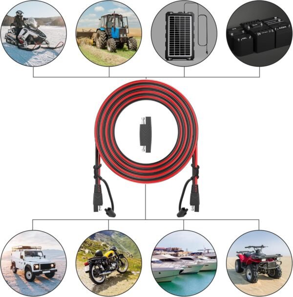 OYMSAE 12Feet SAE to SAE Extension Cable Quick Disconnect Connector 16AWG, for Automotive Solar Panel Extension Cable Plug(12FT(16AWG)) Pack of 4 - Image 6