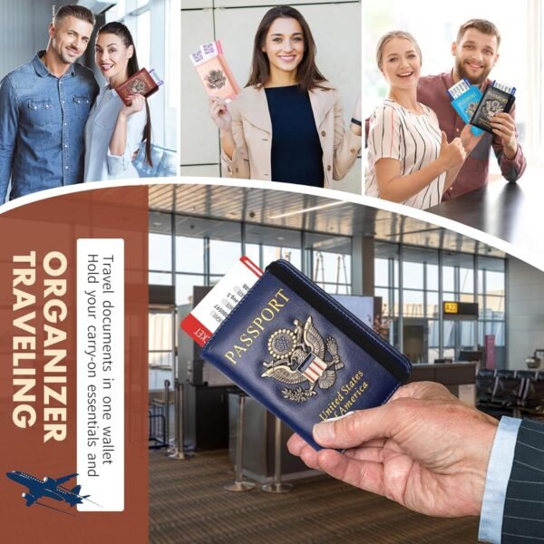 2 pieces Passport Holder and Card Slot Combo RFID Blocking Leather Family Travel Passport Wallet Travel Accessories for Men Women (Blue and black) - Image 3