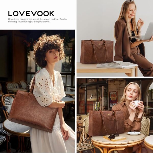 LOVEVOOK Laptop Bag for Women,17.3 Inch Laptop Tote Bag for Women,Vintage Leather Work Tote Bags Computer Business Teacher Bag,Waterproof Office Briefcase - Image 7