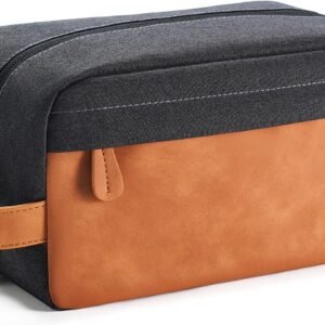 Elviros Travel Toiletry Bag for Men, Hanging Shaving Dopp Kit PU Leather Small Pouch Water Repellent Travel Essentials Organizer Gift for Dad, Black