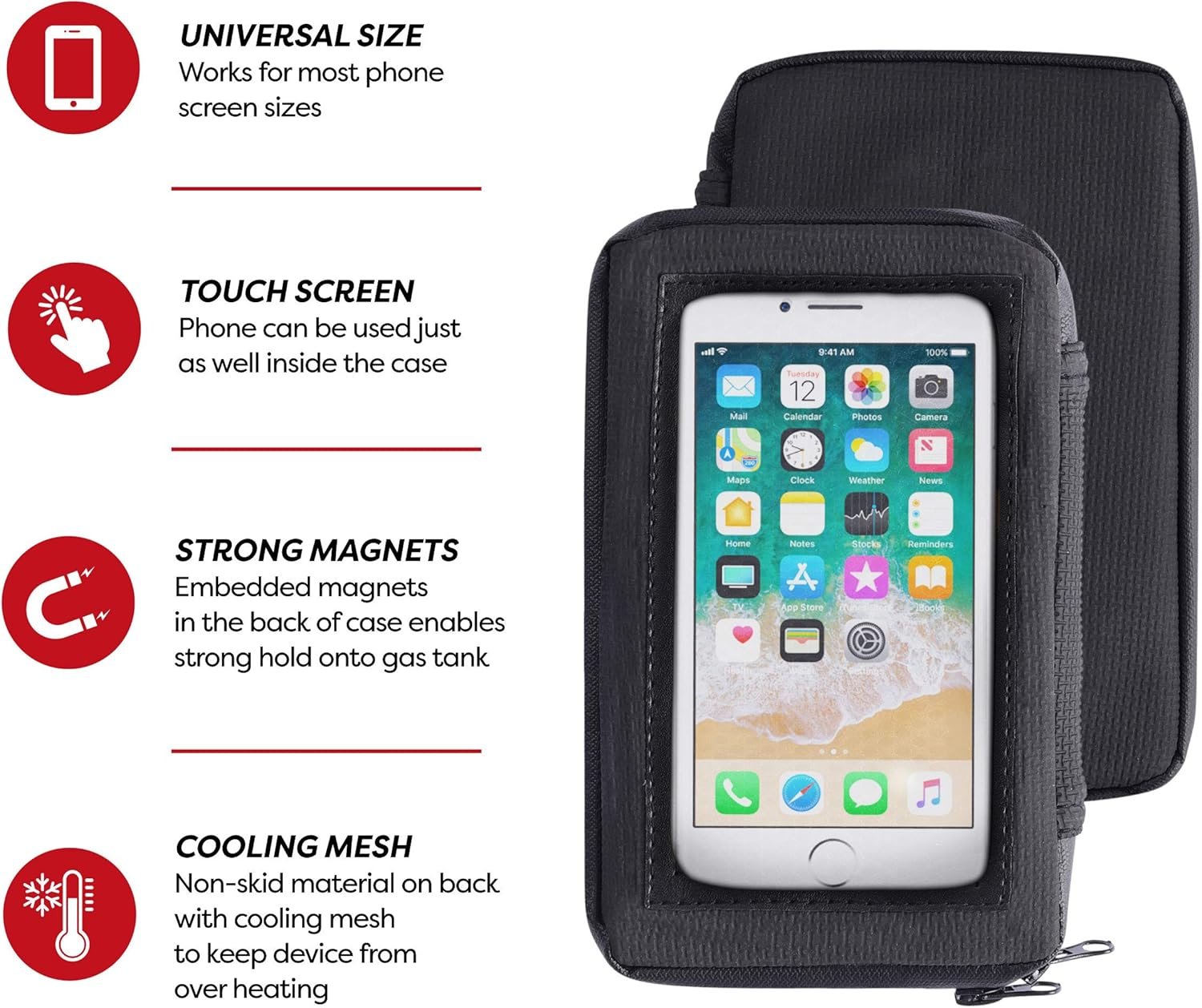 The Nekid Cow Waterproof Motorcycle Cell Phone Case Holder | Magnetic Cell Phone Pouch with Large Zipper Pocket | Accessible Touch Screen - Image 3