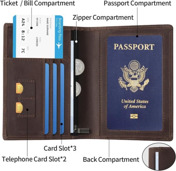 Ringsun Leather Passport Cover for Men Women, RFID Passport Wallet Case Travel Passport Holder for Family - Image 4