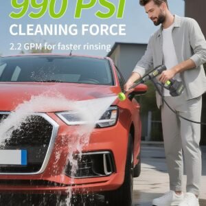 Cordless Pressure Washer Battery Powered; 990PSI Cordless Power Washer with 6-in-1 Nozzle, 23FT High-Elastic Hose, 21V Battery&Charger; Portable Handheld Pressure Washer Cleaner for Home, Car, Garden