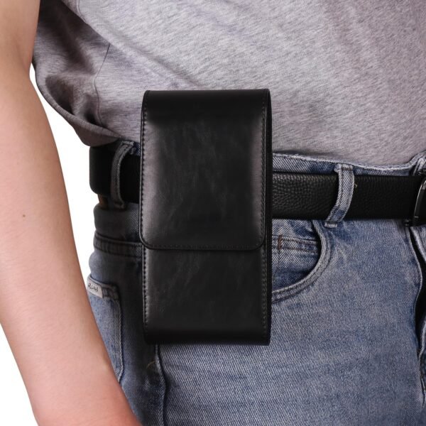 Cell Phone Waist Belt Bag Mens Leather, Mobile Phone Pouch Leather, Large Capacity Cellphone Waist Pack Belt Loop Holster Wallet Carrying Case Pocket Handbag Bumbag Holster with Card Holder - Image 7