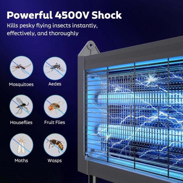 Solar Bug Zapper Outdoor, Mosquito Zapper Waterproof Electric Fly Zapper Rechargeable Mosquito Killer Lamp with 10W Solar Panel, 4500V Cordless Fly Trap for Backyard, Patio, Garden, RV, Camping - Image 2