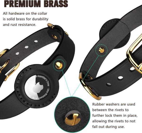 AirTag Dog Collar - Genuine Heavy Duty Leather Dog Collar with Apple AirTag Holder, Suitable for Small Medium Large Dogs (Black, M, 13.6"-17.6" Neck Fit) - Image 4