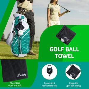 Swish Portable Golf Ball Cleaner – Clip-On Golf Accessory for Bag or Cart – Perfect Golf Gift