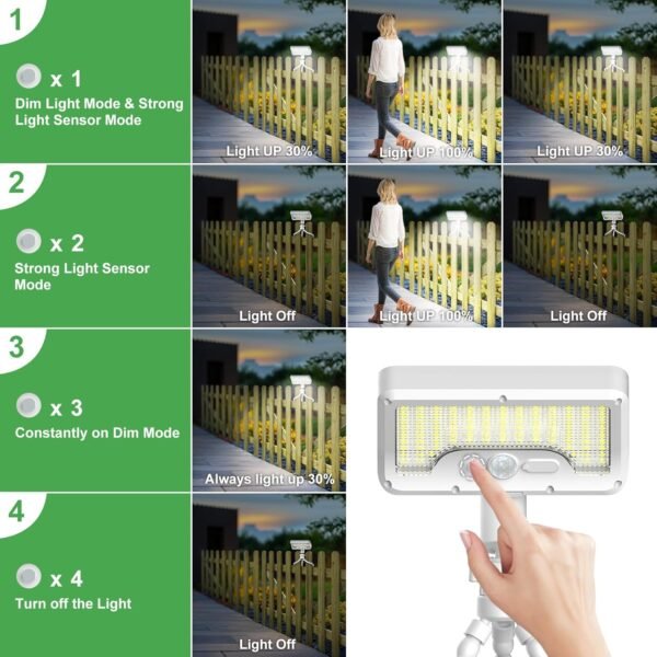 Tryme Solar Lights Outdoor with Motion Sensor, USB & Solar Powered, Adjustable Angle, 3 Modes, Octopus Stand, IP65 Waterproof Fence Lights for Garden, Gate (2 Pack) - Image 5