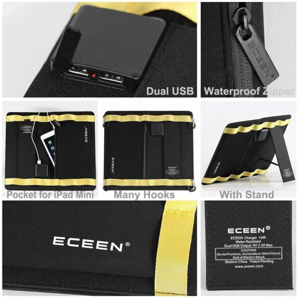 Solar Phone Charger for iPhone, ECEEN 13W Portable Solar Charger with Kickstand for iPhones, Smartphones, Tablets, GPS Units, Speakers, Gopro Cameras, and Other Devices Camping Gadgets Emergency Kit - Image 9