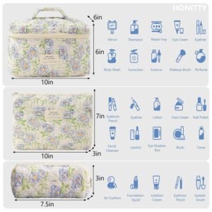 Makeup Bag,Quilted Cosmetic Bags,Large Floral Make Up Organize bag,Makeup Bag Set for Women,Flower Travel Toiletry Bag