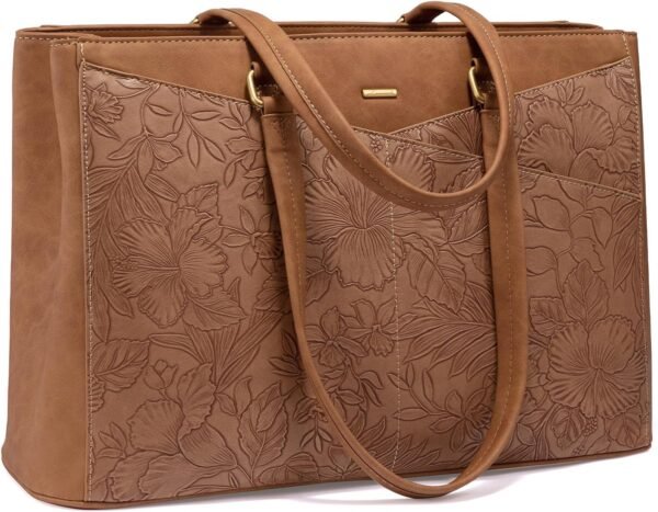 LOVEVOOK Laptop Bag for Women,17.3 Inch Laptop Tote Bag for Women,Vintage Leather Work Tote Bags Computer Business Teacher Bag,Waterproof Office Briefcase
