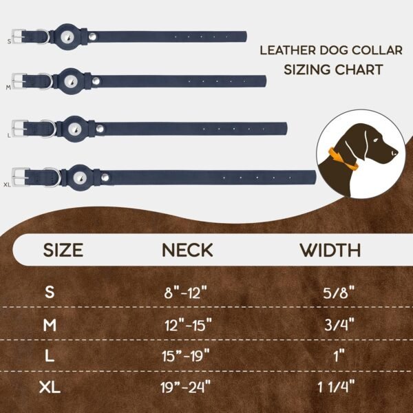 Leather Dog Collar with Airtag Holder - Apple AirTag Dog Collars - Soft Tracking Smart GPS Pet Collar for Small Medium Large Dogs Puppy (Smoky Blue, XL, 19"-24" Neck Fit) - Image 3