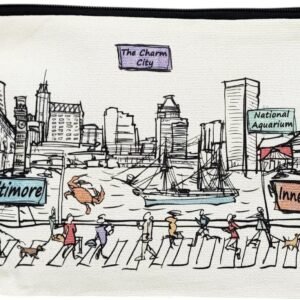 Cities Around the World Cosmetic Bag Series – Designed in USA, Travel Makeup Bag with Zipper, Souvenir Gift for Women & Teens, Cute City Artwork Organizer for Purse or Toiletry (Baltimore)