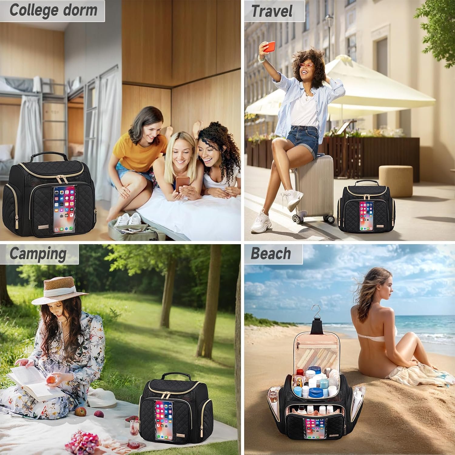 Large Toiletry Bag for Women Men,Bathroom Bag,Water Resistant Makeup Bag,Portable Shower Caddy for College Dorm,Hanging Shower Bag with Transparent Waterproof Phone Pocket - Image 7