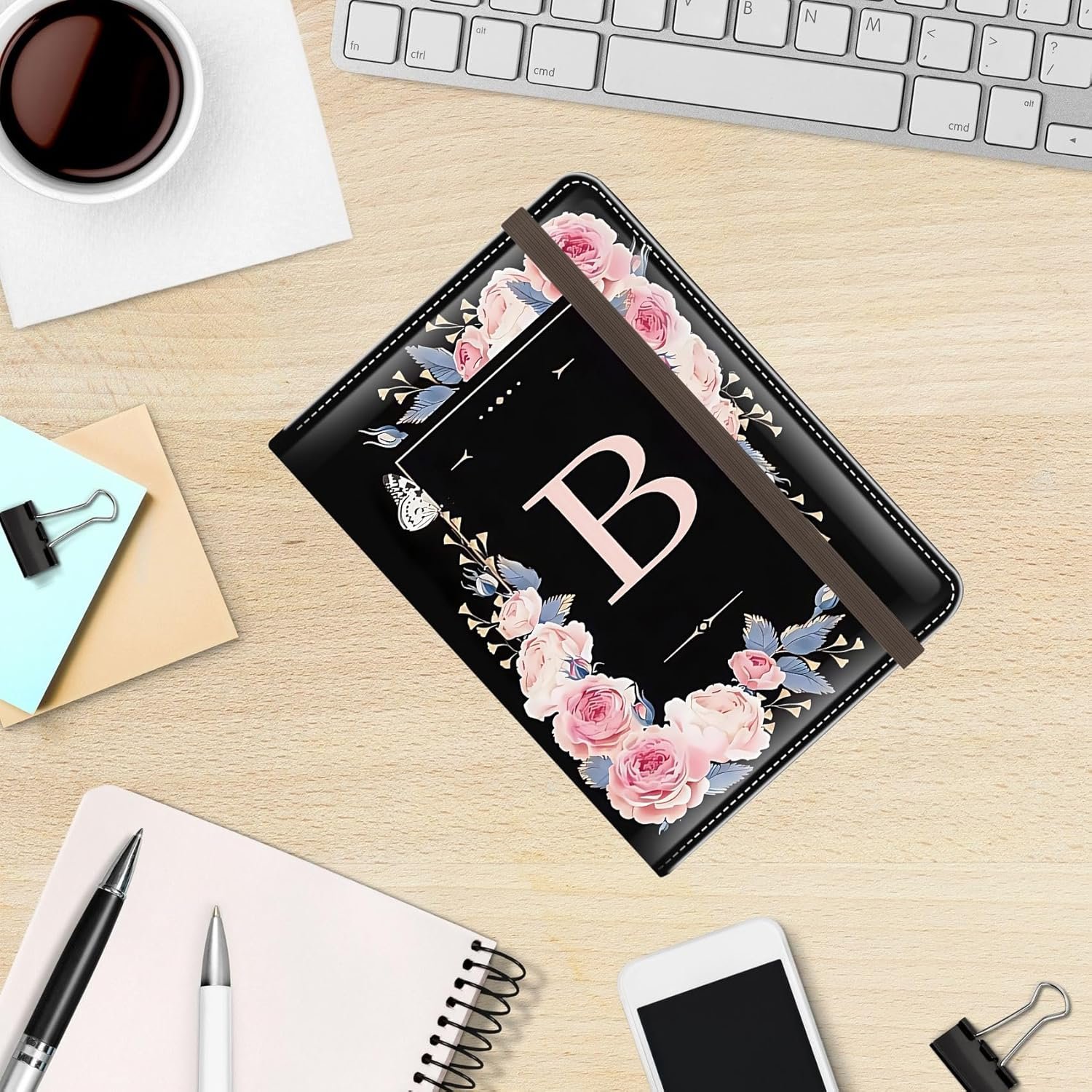 Initial Passport Holder, RFID Blocking Personalized Letter Passport Cover Wallet with Credit Card Slot and Boarding Pass Slot Combo, Leather Travel Documents Organizer Women Men, Flower letter B - Image 5