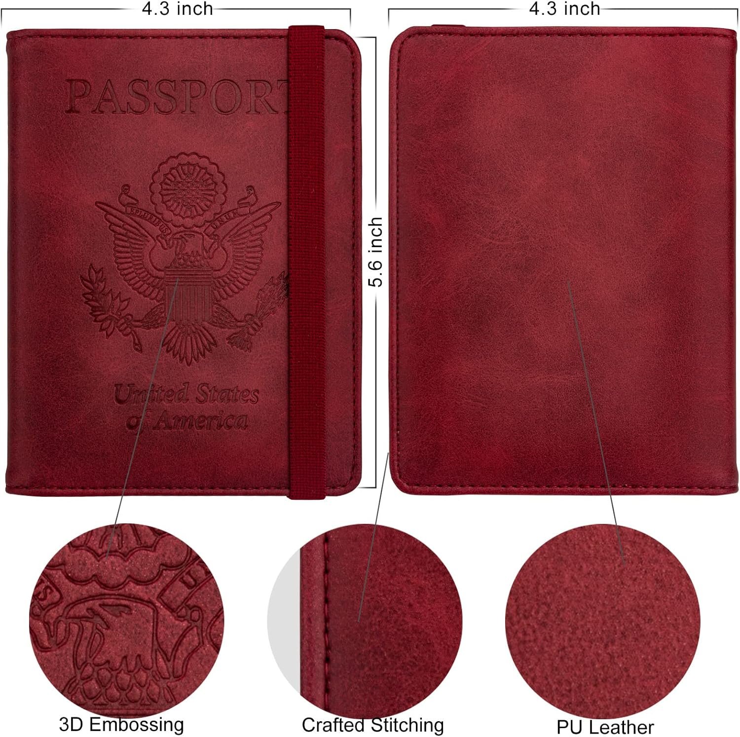 WALNEW Passport Holder Wallet, RFID Blocking Passport Cover Case PU leather Card Holder with Pen and Clear Card Slot for Women Men, Red - Image 4
