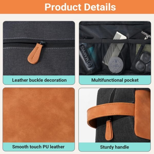 Elviros Travel Toiletry Bag for Men, Hanging Shaving Dopp Kit PU Leather Small Pouch Water Repellent Travel Essentials Organizer Gift for Dad, Black - Image 4