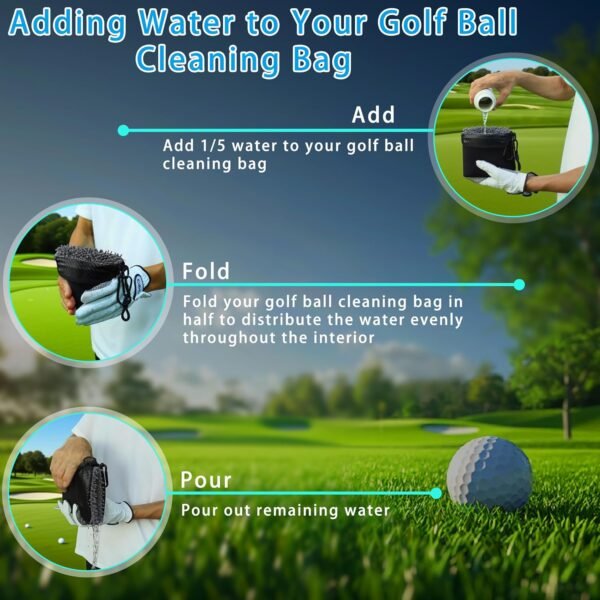 Golf Club Ball Cleaning Bag,Portable Waterproof Golf Club & Ball Cleaning Bag with Detachable Clip,Quick Dirt & Grass Removal, Compact Design for Golfers - Image 6