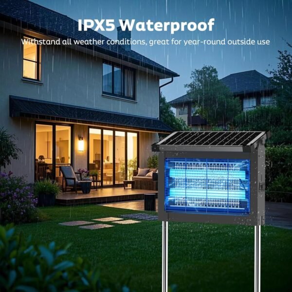 Solar Bug Zapper Outdoor, Mosquito Zapper Waterproof Electric Fly Zapper Rechargeable Mosquito Killer Lamp with 10W Solar Panel, 4500V Cordless Fly Trap for Backyard, Patio, Garden, RV, Camping - Image 6