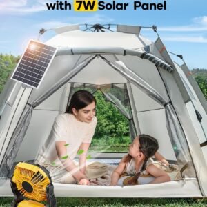 10400mAh Solar Fan, Camping Fan with 7W Panel/LED Lantern, Rechargeable Battery Operated Solar Powered for Outdoor & Indoor – Travel, Picnic, Barbecue, Fishing