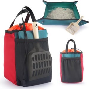 Travel Litter Box for Cats (3in1 Kit) by OutdoorBengal – Foldable Litterbox + Litter Bag + Small Scooper (Non-Stick Portable Litter Box for Cat Traveling) Camping, Plane, Car Travel with Cats