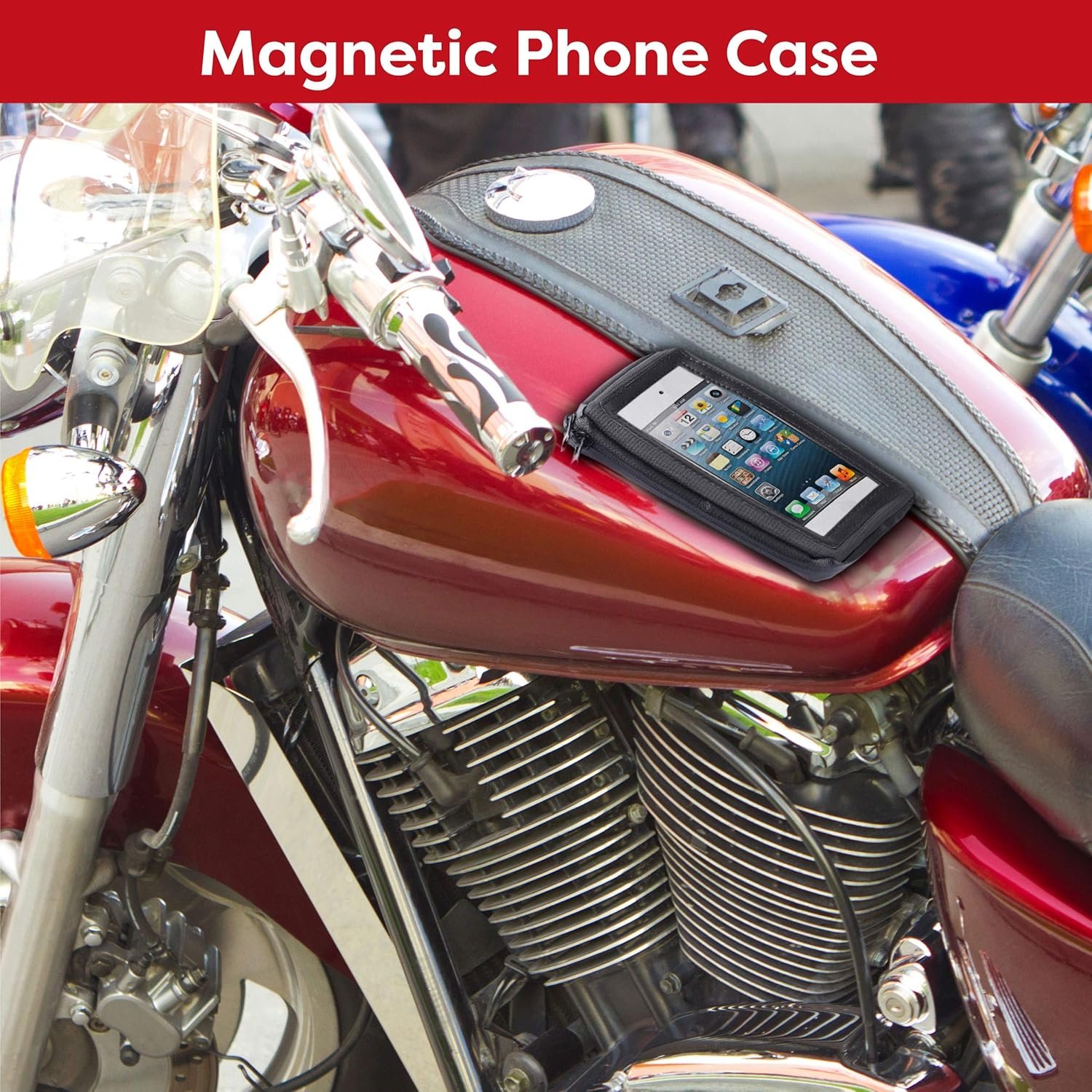 The Nekid Cow Waterproof Motorcycle Cell Phone Case Holder | Magnetic Cell Phone Pouch with Large Zipper Pocket | Accessible Touch Screen - Image 2