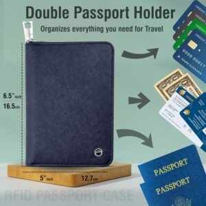 RFID Travel Wallet Passport Holder w/Zipper – Organizer Bag for Travel Documents – Safety Essentials Cover for Men Women