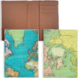 2 Pack Passport Holder Women, Passport Cover Case with Boarding Pass Slot and 3 Card Slots, World Map Travel Wallet Passport Book Holder,Style A
